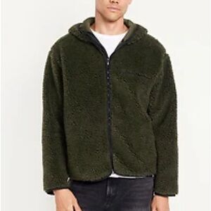Old Navy Men XL Heritage Green Oversized Hooded Sherpa Zip Jacket NWT